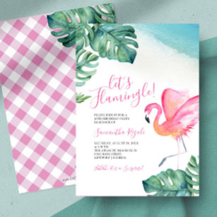 Invitation Flamant rose Feuille tropical 60e fête d'anniversa