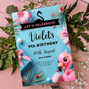 Invitation Flamant rose Fiesta Fête Tropicale Anniversaire