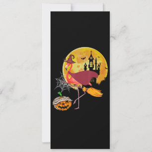 Invitation Flamant rose   Flamant rose chevauchant un balai c