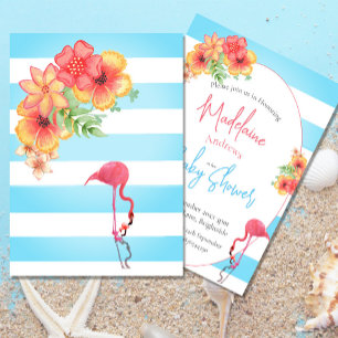Invitation Flamant rose Fleurs tropicales Baby shower à bande