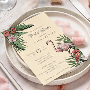 Invitation Flamant rose floral tropical Fête des mariées jaun