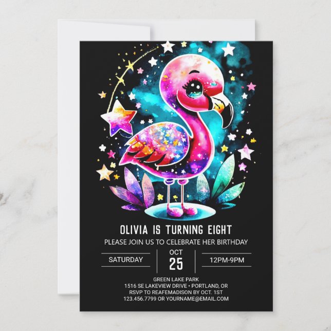 Invitation Flamant rose Girl Boho Anniversaire (Devant)