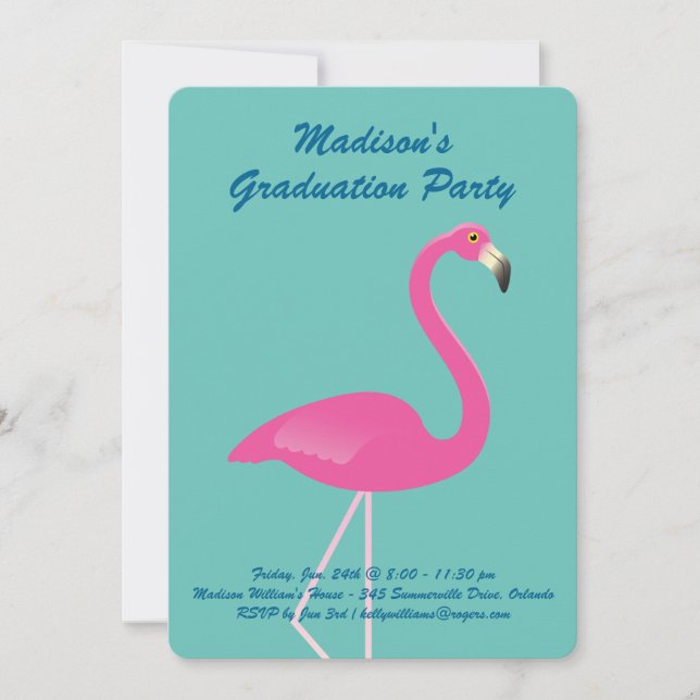 Invitation Flamant rose Graduation Party - Turquoise (Devant)