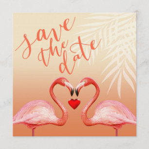 Invitation Flamant rose Heart Kiss Enregistrer la date pêch