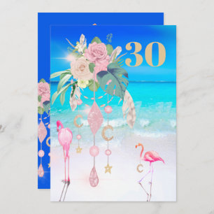 Invitation Flamant rose Jewel Beach Floral 30e anniversaire