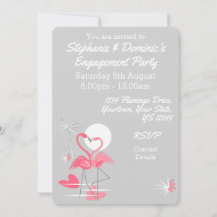 Invitation Flamant rose Love Multi back Fiançailles invitatio
