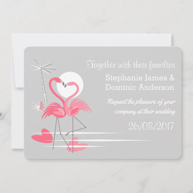 Invitation Flamant rose Love paysage texte double face (Devant)