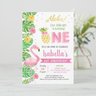 Invitation Flamant rose Luau Tropical 1er Anniversaire Invita