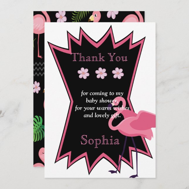 Invitation Flamant rose merci (Devant / Derrière)