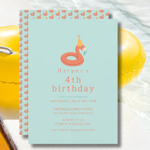 Invitation flamant rose moderne anniversaire enfants fête de 
