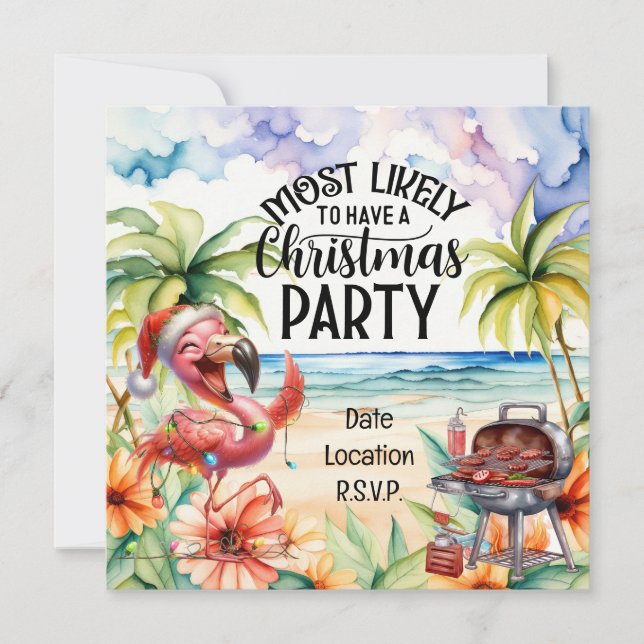 Invitation Flamant rose Noël à la fête de juillet (Devant)
