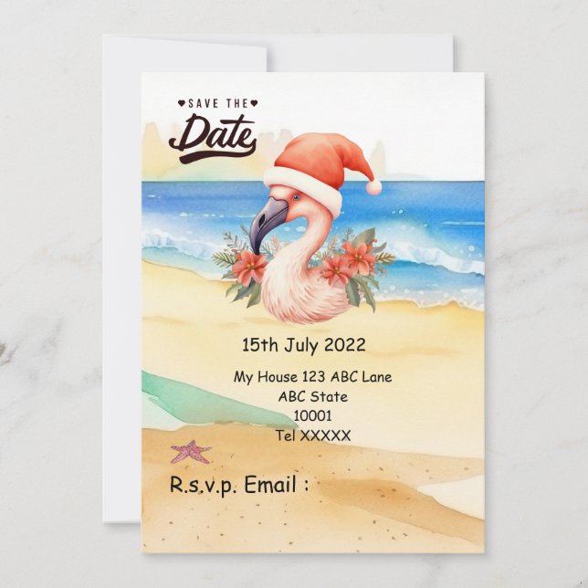 Invitation Flamant rose Noël du Père Noël en juillet (Devant)