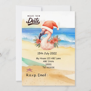 Invitation Flamant rose Noël du Père Noël en juillet