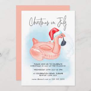 Invitation Flamant rose Noël En Juillet Piscine D'Été Fête