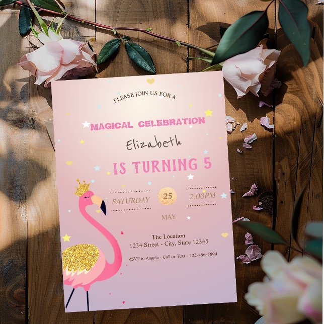Invitation Flamant Rose Pailleté, Anniversaire Rose (Créateur téléchargé)