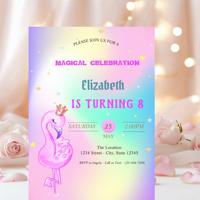 Invitation Flamant Rose Pailleté, Couronne Ombrée Anniversair (Créateur téléchargé)