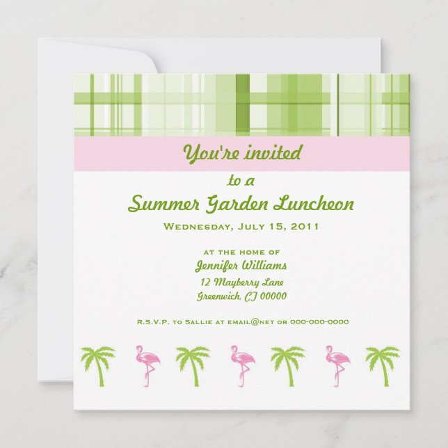 Invitation Flamant rose & Palm Garden Party (Devant)