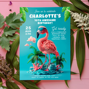 Invitation Flamant rose Paradise Tropical Celebration Bash