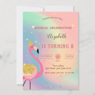 Invitation Flamant rose parties scintillant, Holographie colo