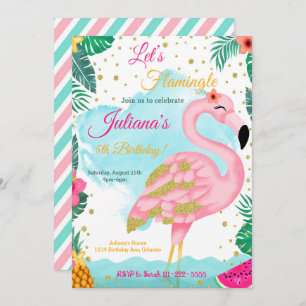 Invitation Flamant rose Parties scintillant rose aquarelle In