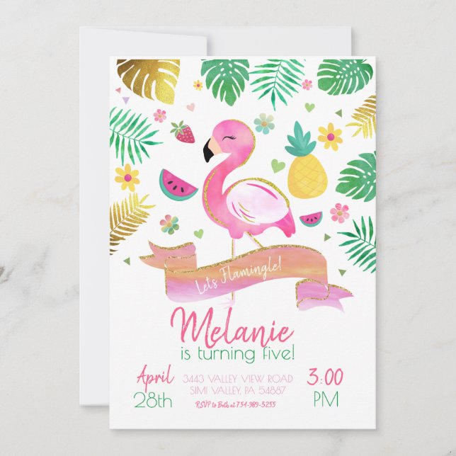 Invitation Flamant rose Party, Flamingle Invitatio (Devant)