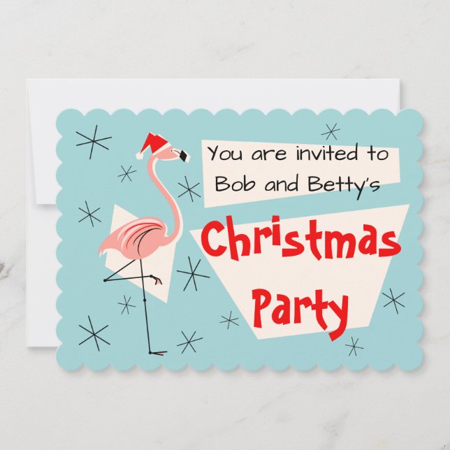 Invitation Flamant rose Père Noël bleu pétoncle horizontal (Devant)