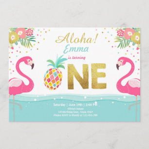 Invitation Flamant rose Pineappel Luau