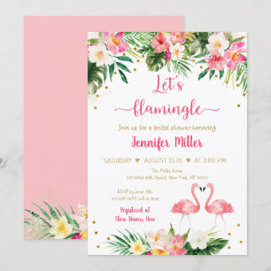 Invitation Flamant rose Pink Gold Tropical Floral Fête des ma