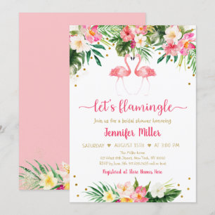 Invitation Flamant rose Pink Gold Tropical Floral Fête des ma