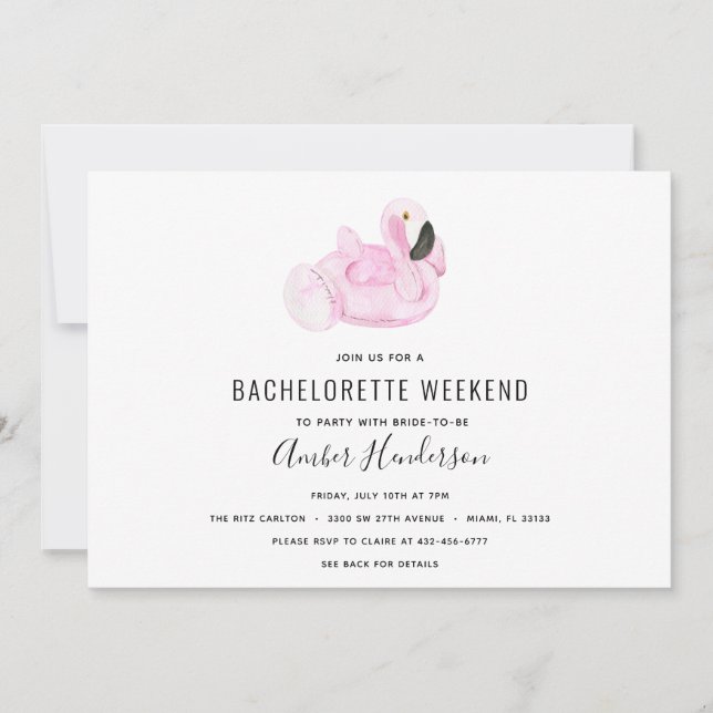 Invitation Flamant rose Pool Flotte Bachelorette (Devant)