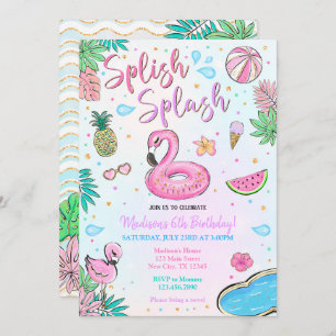 Invitation Flamant rose Pool Party