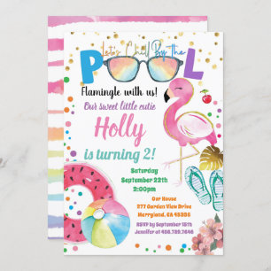 Invitation Flamant rose Pool Party Enfants Fête d'anniversair