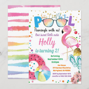 Invitation Flamant rose Pool Party Enfants Fille Anniversaire