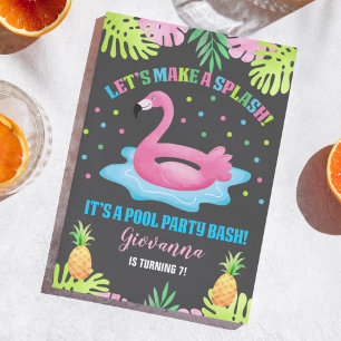 Invitation Flamant rose Pool Party Tropical Anniversaire Invi