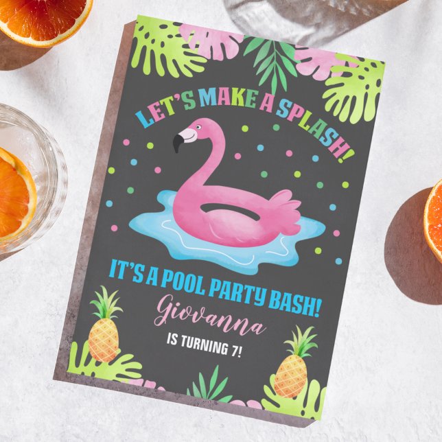 Invitation Flamant rose Pool Party Tropical Anniversaire Invi (Créateur téléchargé)