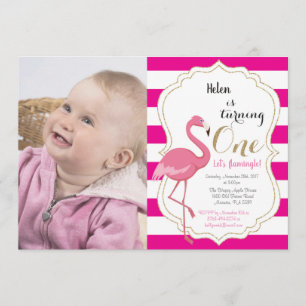 Invitation Flamant rose Premier anniversaire Fille