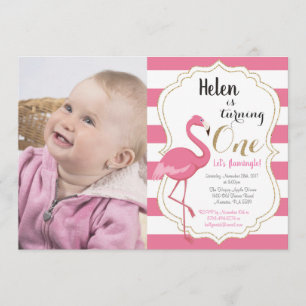 Invitation Flamant rose Premier anniversaire Fille