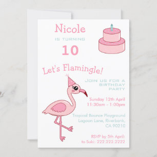 Invitation Flamant rose rose 10e anniversaire de fête Invitat