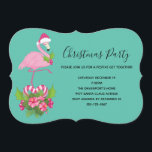 Invitation Flamant rose rose à Santa Hat Noël Whimsical<br><div class="desc">Invitation de Noël avec un flamant de Noël à thème tropical portant un chapeau de santa rose. Sous ses pieds se trouve un bouquet de sucre de canne avec de jolies fleurs tropicales et des baies roses. Un bourgeon de saint sur sa poitrine.</div>