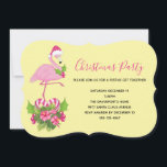 Invitation Flamant rose rose à Santa Hat Noël Whimsical<br><div class="desc">Invitation de Noël avec un flamant de Noël à thème tropical portant un chapeau de santa rose. Sous ses pieds se trouve un bouquet de sucre de canne avec de jolies fleurs tropicales et des baies roses. Un bourgeon de saint sur sa poitrine.</div>