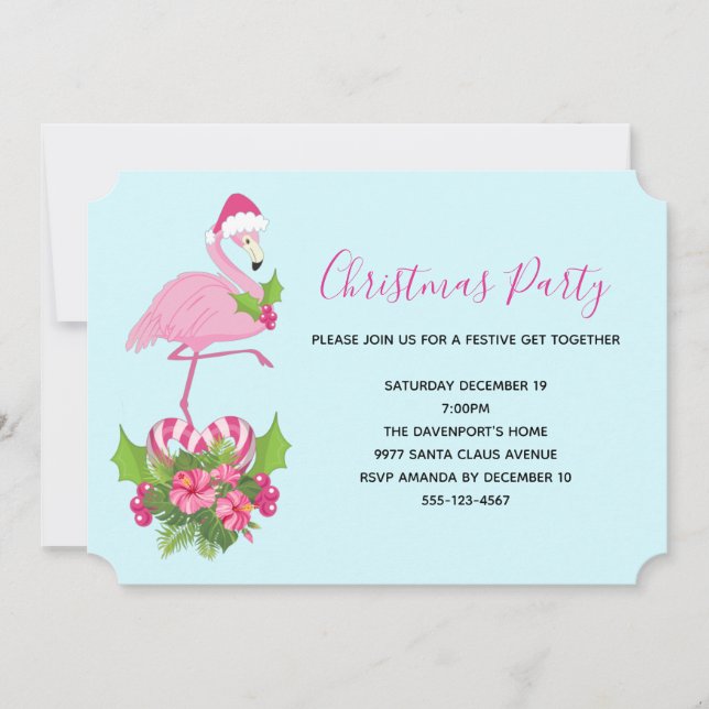 Invitation Flamant rose rose à Santa Hat Noël Whimsical (Devant)