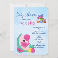 Flamant rose rose avec Baby shower de fruits tropi
