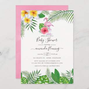 Invitation Flamant rose rose Baby shower de fille d'aquarelle