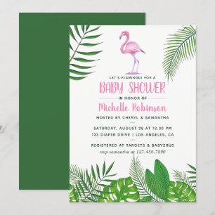 Invitation Flamant rose rose Baby shower de fille d'aquarelle