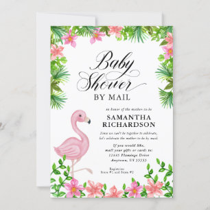 Invitation Flamant rose rose Baby shower de script tropical p