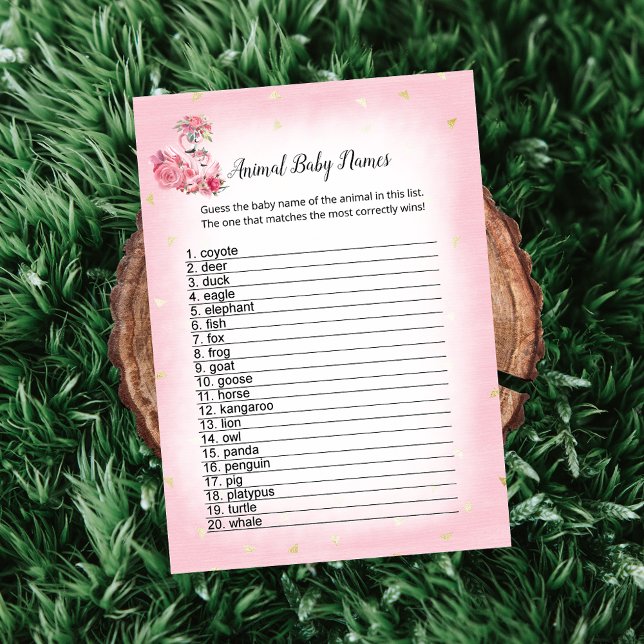 Invitation Flamant rose rose Ballerina Animal Baby Names Jeu (Créateur téléchargé)