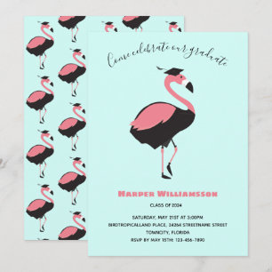 Invitation Flamant rose rose Bleu Animal Graduation