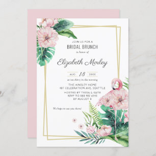 Invitation Flamant rose rose botanique Cadre floral Brunch nu