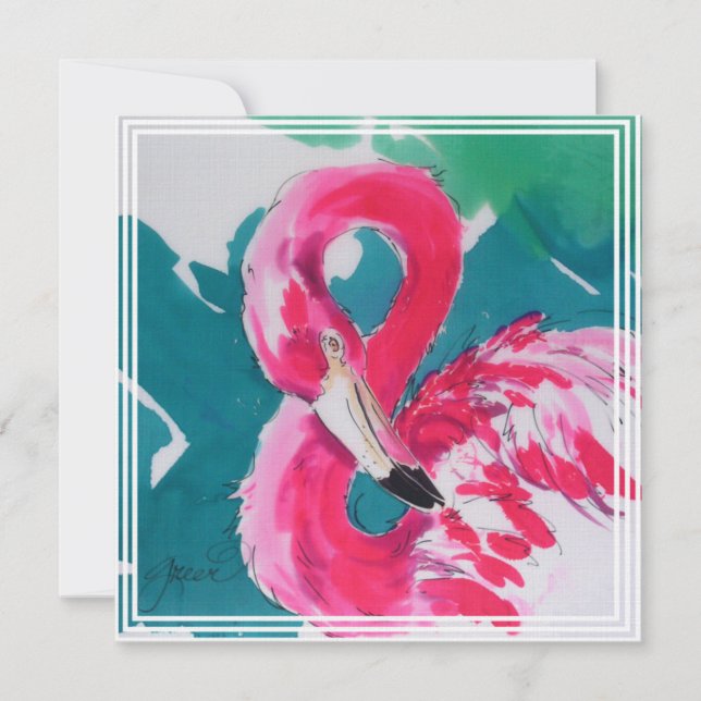 Invitation Flamant rose rose chaud (Devant)