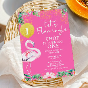 Invitation Flamant rose rose chaud Flamingle 1er anniversaire